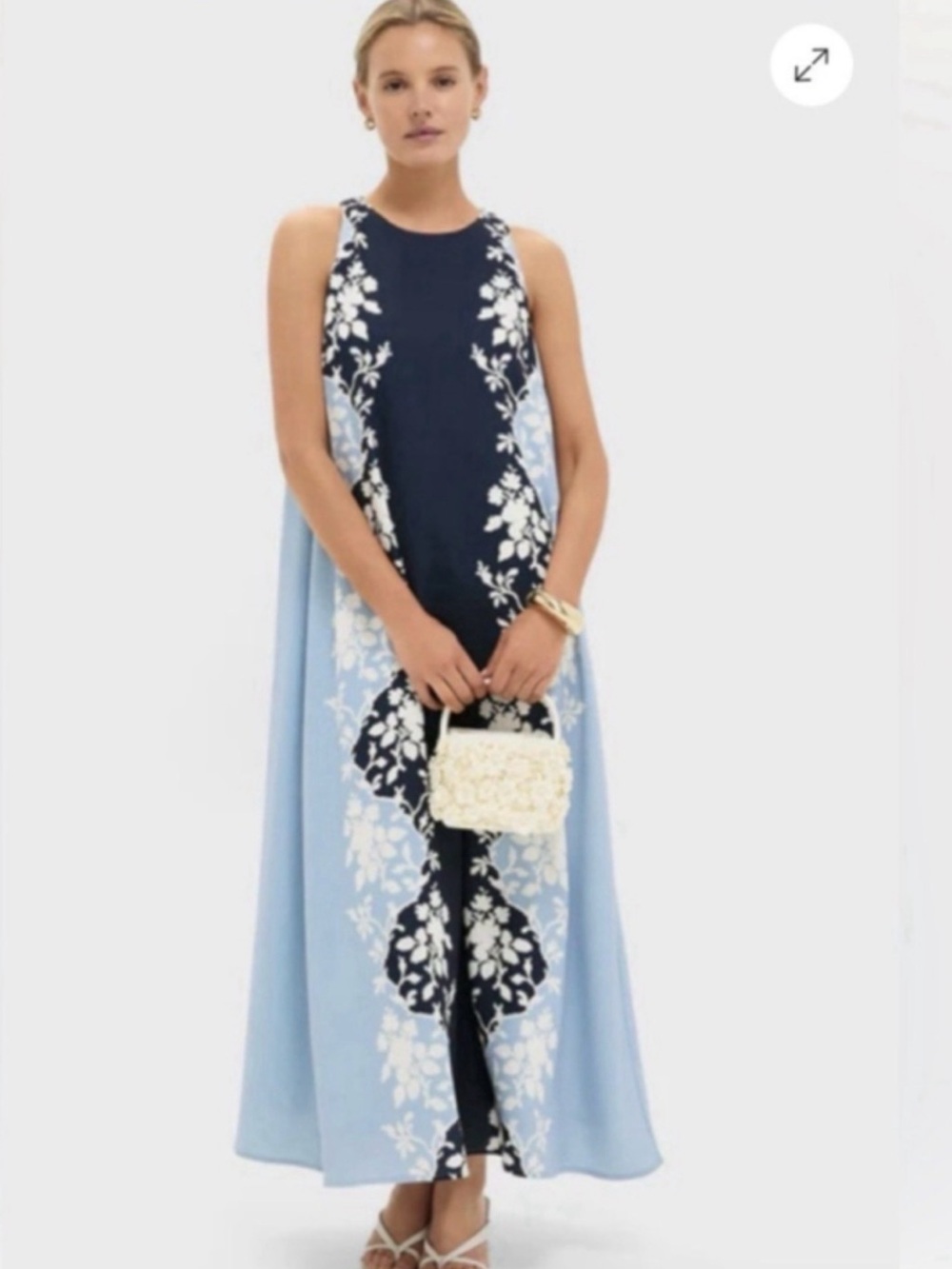 Tuckernuck Portia Floral Maxi Dress Blue Bow Back Size M